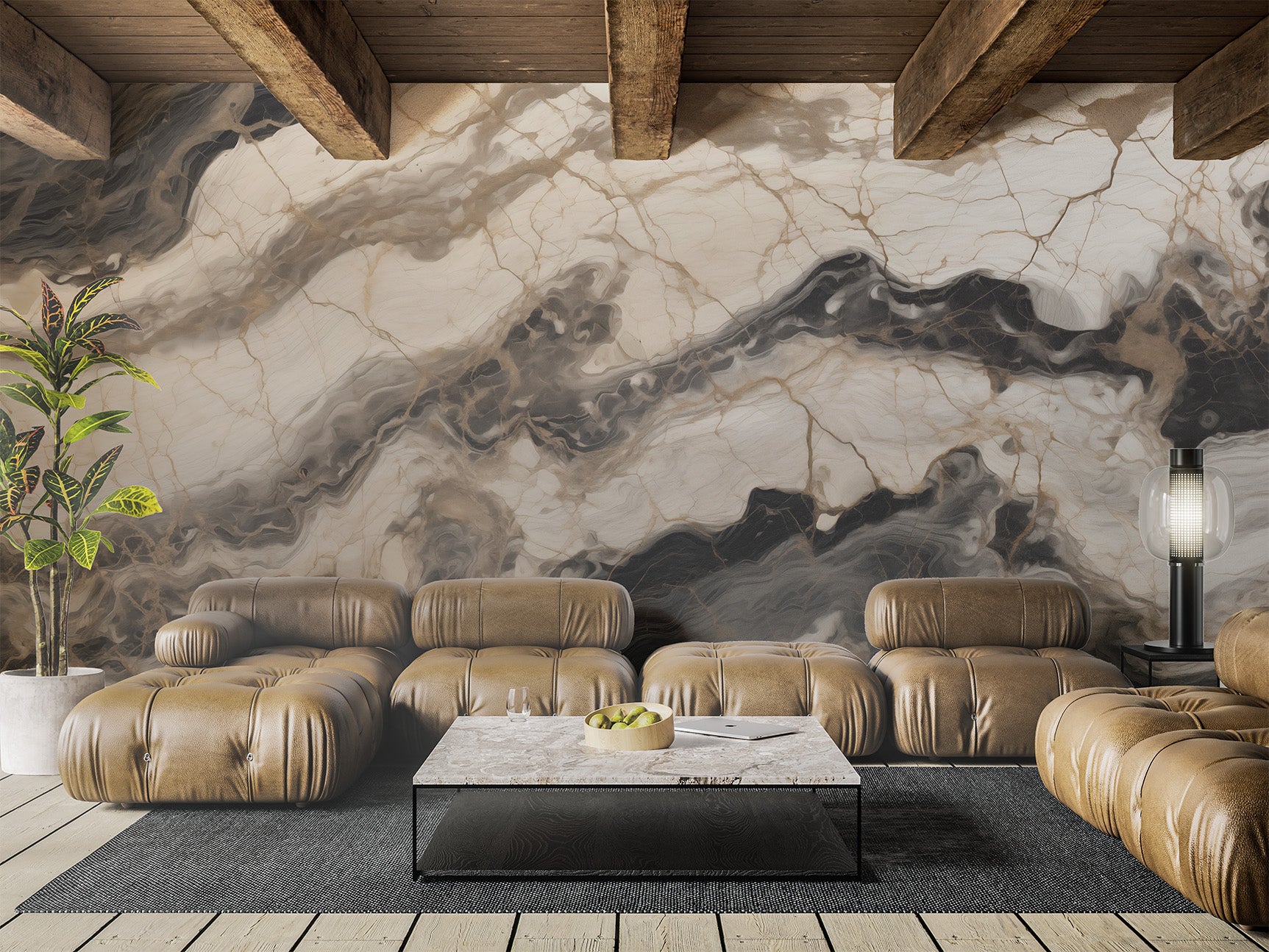 Canvastone flexible marble surface application in a contemporary livingroom.
