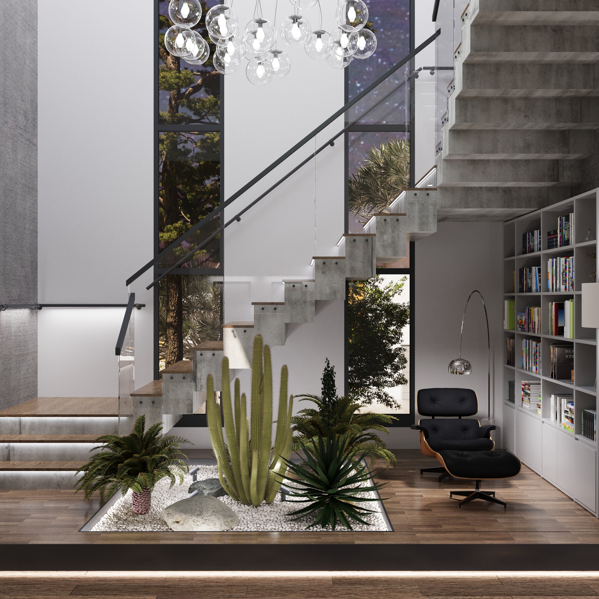 Interior design project of a modern stairwell